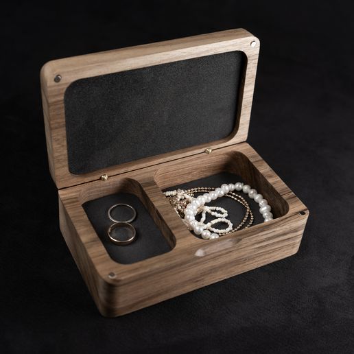 DSC03504.jpg Jewelry Box with Lid | STL File for 3D Printing | Two-Compartment Jewelry Organizer | Wooden Box Design for CNC