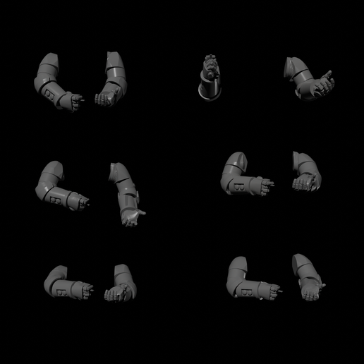 5 pairs of posed primary arms