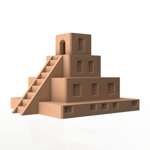 Stylized Sumerian Ziggurat Isometric Ancient Structure 3D Model. Print-in-place with 3MF included.(No Supports and no Rafts)