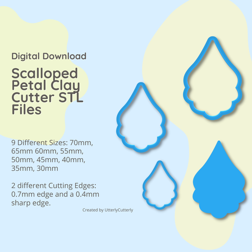 Scalloped Petal Clay Cutter - STL Digital File Download- 9 sizes and 2 Cutter Versions 3D model