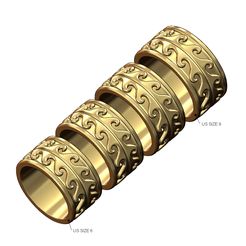 Double-Wave-cigar-band-size6to9-00.jpg STL file Wide double wave pattern band US sizes 6to9 3D print model・3D printer model to download