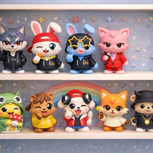 🎲 SKZOO COLLECTIBLE DOLLS SET - STRAY KIDS・ STL File for 3D