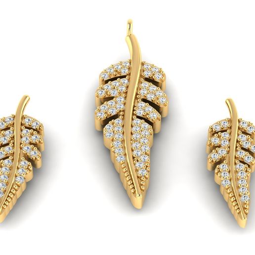 Bird feather pendant or necklace and earrings 3D model