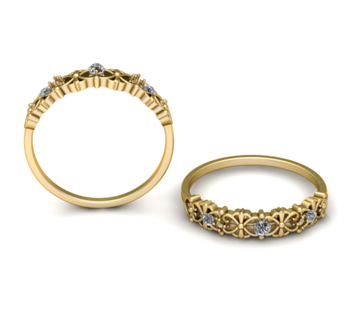 Antique-Style Filigree Stackable Ring – 3D Printable Jewelry CAD Model with Diamond Accents