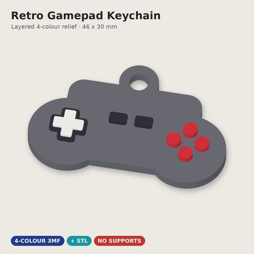 Retro Gamepad Keychain – Cute Layered Multicolor Keyring | 3MF + STL
