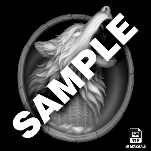 Samp.jpg Relieve de lobo para láser CNC e impresión 3D Archivo STL y TIF en escala de grises 4K - Modelo 3D de alto detalle