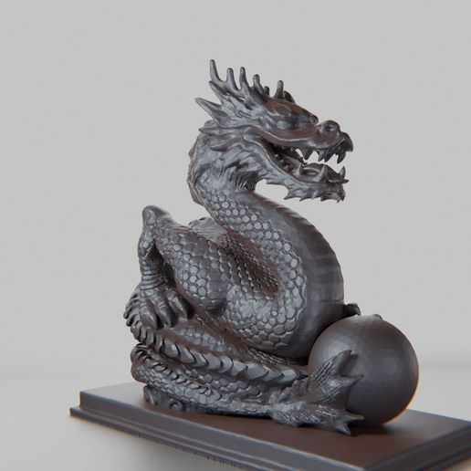 Chinese Dragon Statue with Pearl - Detailed Low-Poly Design