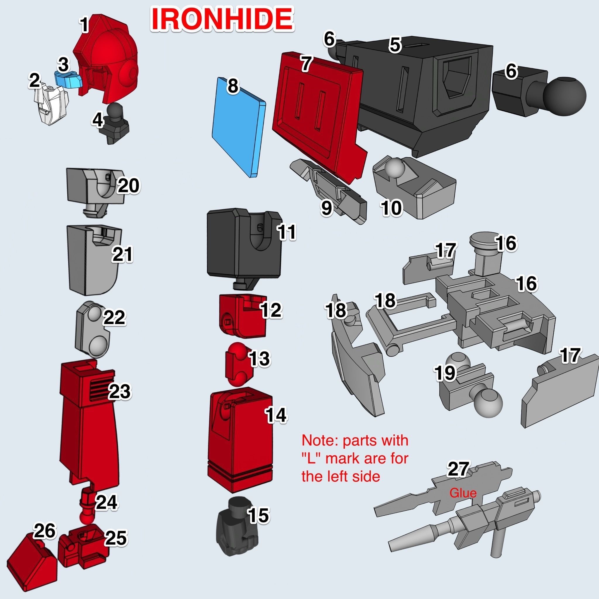 Ironhide_Instruction.JPG Free STL file ARTICULATED G1 TRANSFORMERS IRONHIDE - NO SUPPORT・3D printing model to download, Toymakr3D