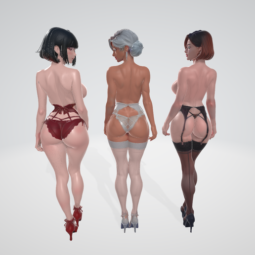 Sexy Women - 3 Full Body Topless Lingerie Models STL File for 3D  printingCults