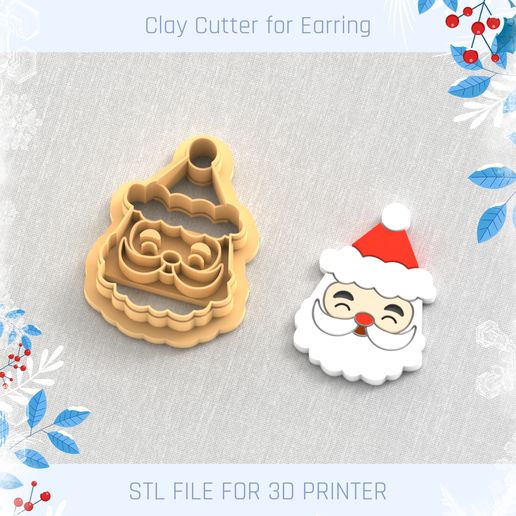 Santa Face Clay Cutter, Winter Earring Cutters, Christmas Clay Cutters, Mini Clay Cutters 3 Sizes 3D model