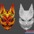 Kitsune_Japanese_Fox_Mask_3dprint_09.jpg Japanese Kitsune Tailed Demon Fox Cosplay Mask 3D Print File
