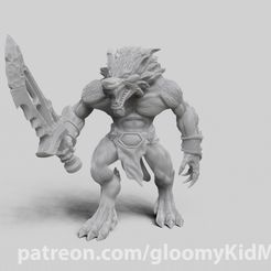 preview_free.jpg Free STL file Werewolf Hybrid Form Barbarians・Template to download and 3D print