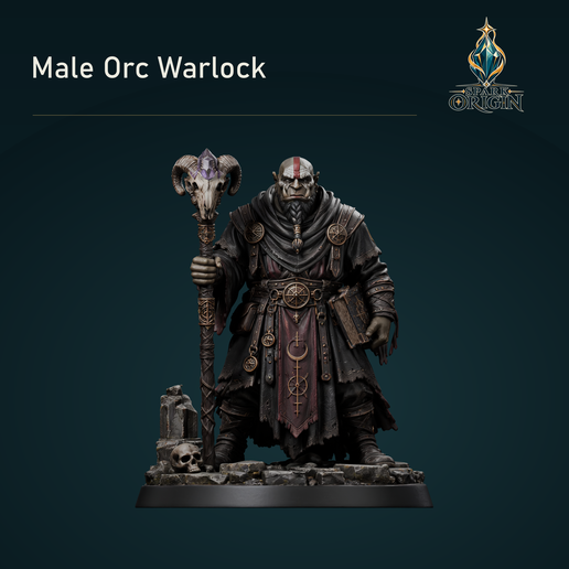 Male Orc Warlock — 32 mm Fantasy Miniature | STL + Textured GLB