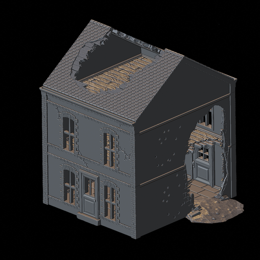 house-2-HD-scene-2.png WWII Tabletop Terrain Set 28mm scale (3D Printable Files) - Based on real buildings from Carentan, France
