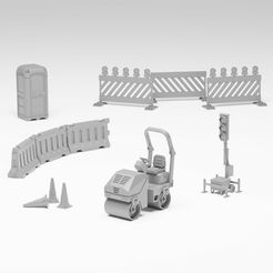 showcase_crop.jpg Road works pack - Asphalt roller kit and construction accessories H0 scale