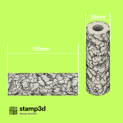 imagen-presentacion-rodillo-peonias.png Fichier STL Rouleau de texture Pivoines sans soudure | Rouleau de texture Pivoines sans soudure・Modèle pour impression 3D à télécharger