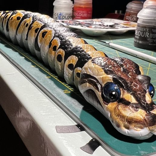 Ball Python Snake articulated toy, print-in-place body, snap-fit head, cute-flexi