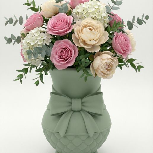 Bow Vase – Quilted Coquette Planter Pot – Elegant Ribbon Home Decor