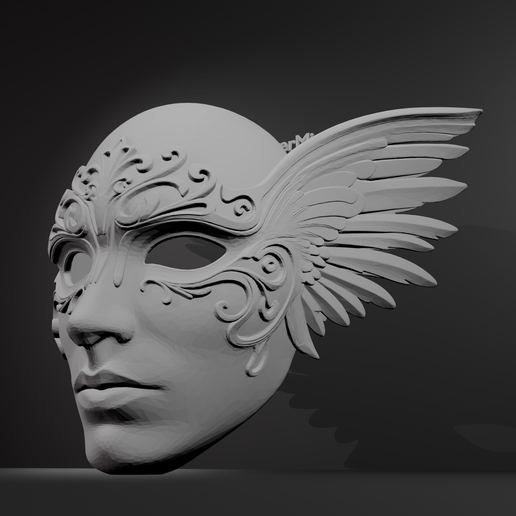 Winged Ornamental Mask – 3D Printable Fantasy Cosplay Mask with Decorative Details STL File