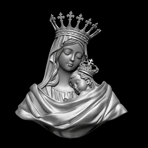 Virgin Mary holding the Baby Jesus ready for 3d printing
