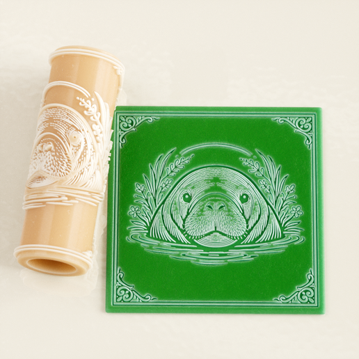 Manatee Portrait Texture Roller STL File – Coastal Wildlife Design for Clay, Pottery & Fondant