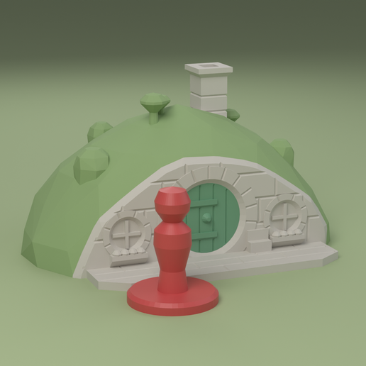Hillside Burrow House with Round Door - 28 mm Tabletop Terrain - Halfling Home under a Grassy Hill - One Piece, No Supports