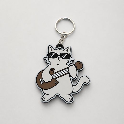 guitar-playing cat keychain