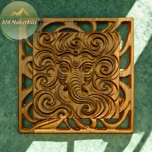6.jpg Sri Ganesha Swirls Bas-Relief pour bois CNC router et impression 3D. Relief de l'œuvre ouverte. Modèle de routeur CNC pour le bois.