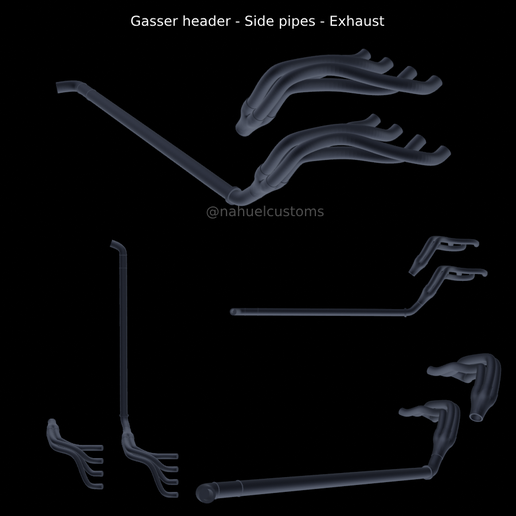 🚗 Gasser header - Side pipes - Exhaust・ STL File for ・Cults