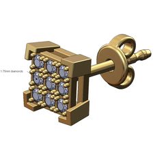 Square-bezel-diamond-stud-earring-00.jpg 3D-печатная модель серьги-шпильки с квадратным ободком с бриллиантами