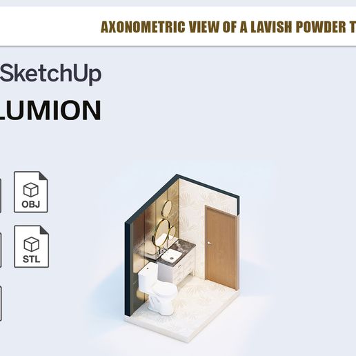 Axonometric view of a Lavish Powder Toilet 3D model