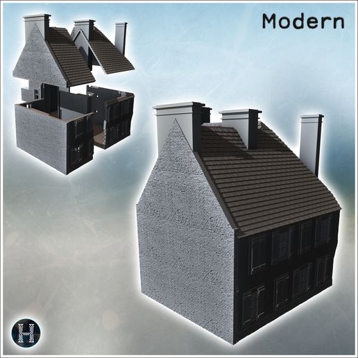 5.jpg Четырехэтажное здание с мансардной крышей и симметричными окнами на каждом уровне (Карентан, Нормандия 1944, Франция) (36) - Современная WW2 WW1 Мировая война Diaroma Wargaming RPG Mini Hobby