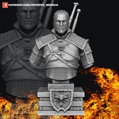 — PATREON.COM/INFINITY_MODELS STL file Witcher Geralt Bust・3D printer model to download, InfinityModels