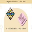 mandala-diamond-clay-cutter.png Mandala Diamond Clay Cutter for Polymer Clay | Digital STL File | Clay Tools | 6 Sizes Embossing Clay Cutters