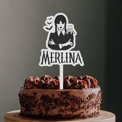 merlina-murcielago-Cake-Topper-Tortas.jpg Archivo STL Cake topper Merlina con murciélagos・Modelo de impresión 3D para descargar