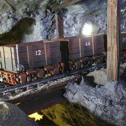 MineTrolleyScene3.jpg Free STL file 28mm Scale Tabletop Gaming Mine Trolley – Fixed Wheels・3D printer model to download