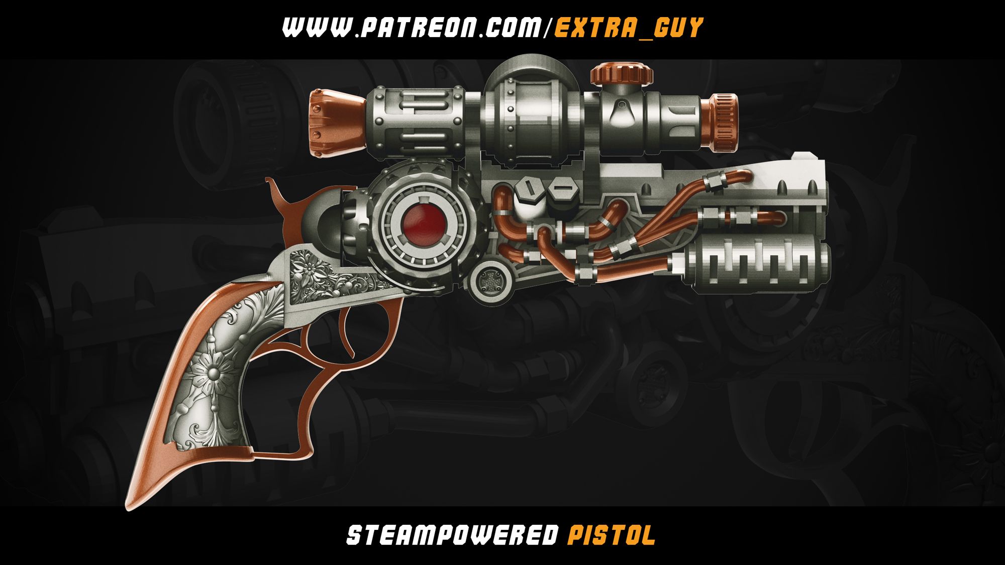 Steampowererd_pistol_03.jpg Файл 3D Пистолет в стиле стимпанк 3d печать 100 мм・Модель 3D-принтера для скачивания, dextraguy