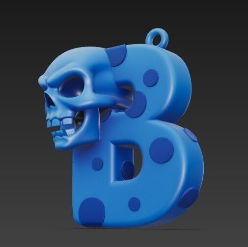 Skull-Themed-B-Letter-Keychain-3D-Print-File-13.jpg Skull-Themed "B" Letter Keychain 3D Print File