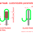 Shower_hook_customizable_parameters.png Shower towel / face washer hook for glass wall or extruded edge shower recess