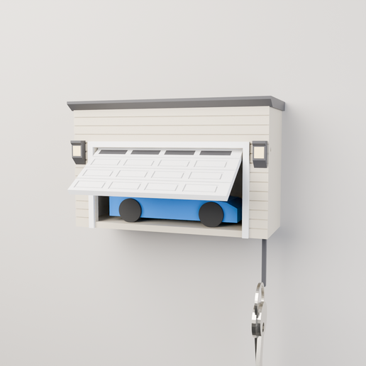 Garage - Key Holder with Opening Door, fits 1:64 cars (Multicolor 3MF + Single-Color STL, No Supports)
