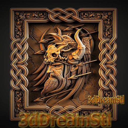 🖼️ Viking in a frame STL model, CNC router engraver, artcam, aspire ...