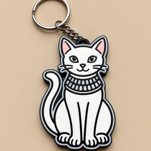 adorable White Cat Keychain