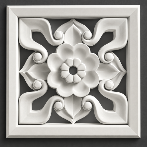 Baroque Scroll and Floral Rosette Plaster Relief Wall Panel