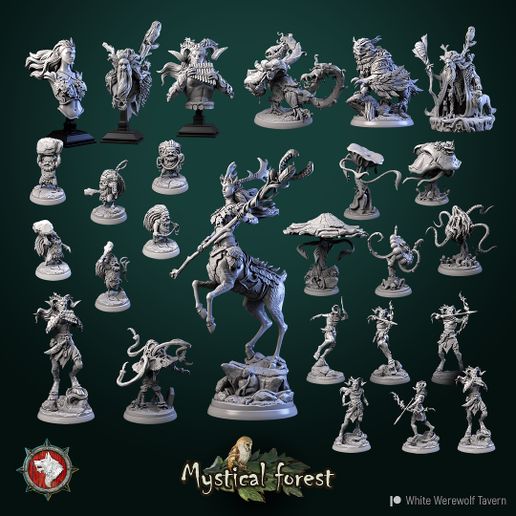 'Mystical Forest' November 2022 release 25 STL's miniatures pre-supported + dnd 5e stats block