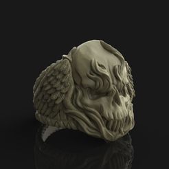 Winged fire skull.jpg Fichier STL Bague de Crâne de Feu Ailé・Objet pour imprimante 3D à télécharger