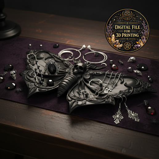 Gothic Moth Jewelry Tray STL File for 3D Printing – Dark Baroque Butterfly Organizer Decor