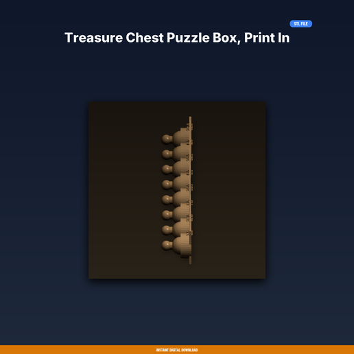 Treasure Chest Puzzle Box, Print in Place, Barrel Hinge - 3D Printable STL File