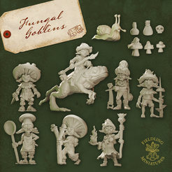 FungalGoblins.png Fungal Goblin Warband - pre-supported 28mm Tabletop Miniatures + DnD stats