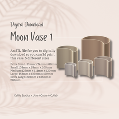 Cover-7.png Archivo STL Jarrón Luna 1 Archivo STL - Descarga digital -5 Tamaños- Menaje del hogar, Diseño minimalista moderno・Objeto imprimible en 3D para descargar