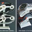 twin_display_large.jpg Free STL file Watch and Bracelet Stand - Convenient / Adjustable / Space Saving・3D printer design to download
